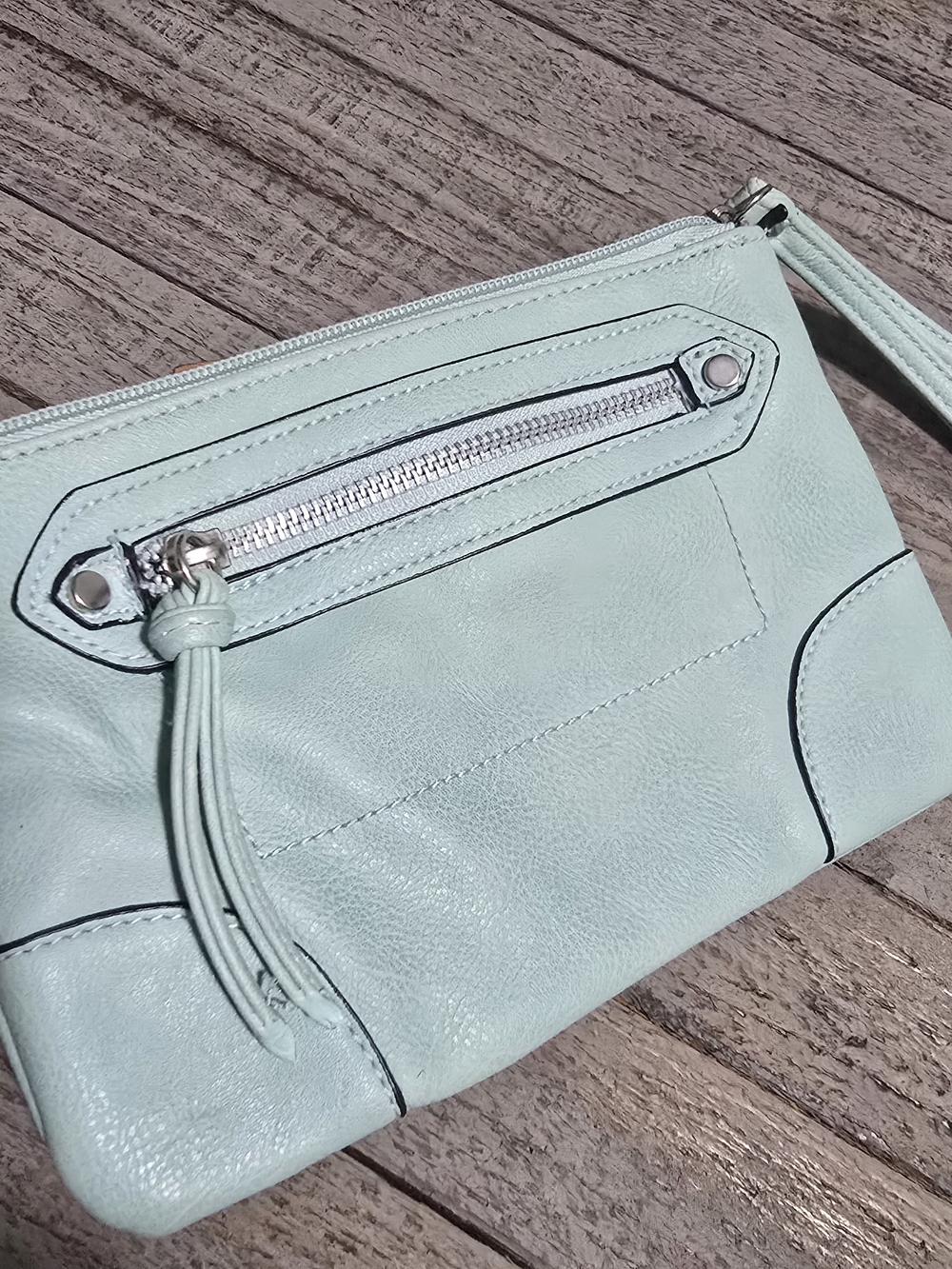 Mint Leather Wristlet Clutch - Women's Small Handbag